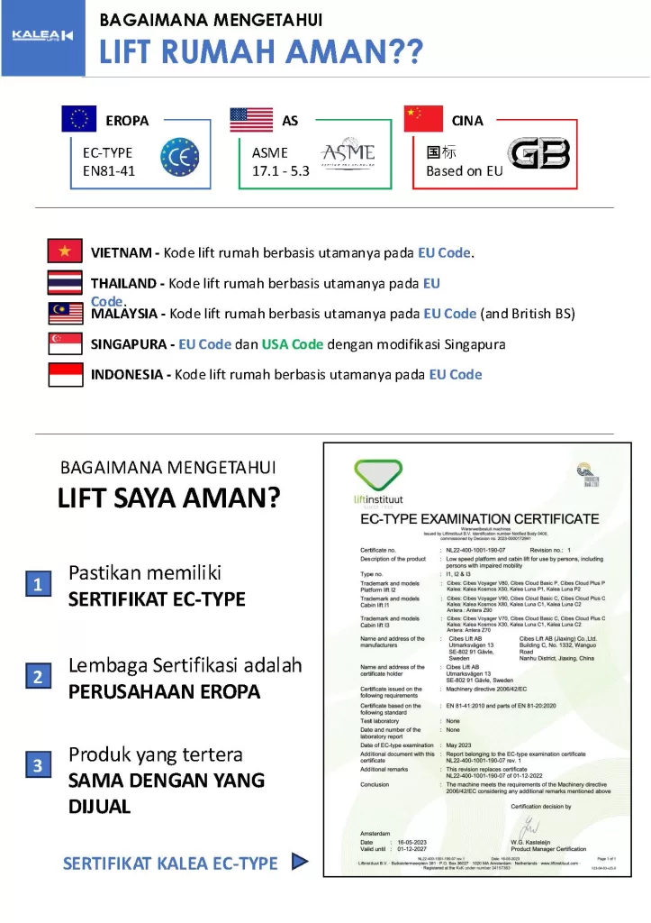 lift rumah kalea sertifikasi eropa